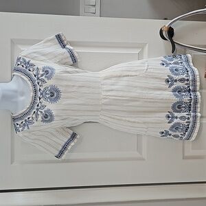 Roller Rabbit Indriya Coco Embellished Dress With Pockets XS White/Blue